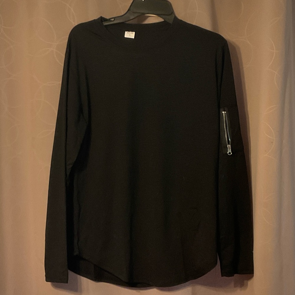 Black Crewneck Sweater with Sleeve Zip Pocket